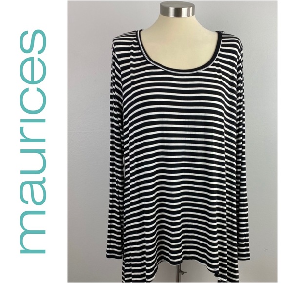 Maurices Tops - Black White Stripe Top Tunic High Low
